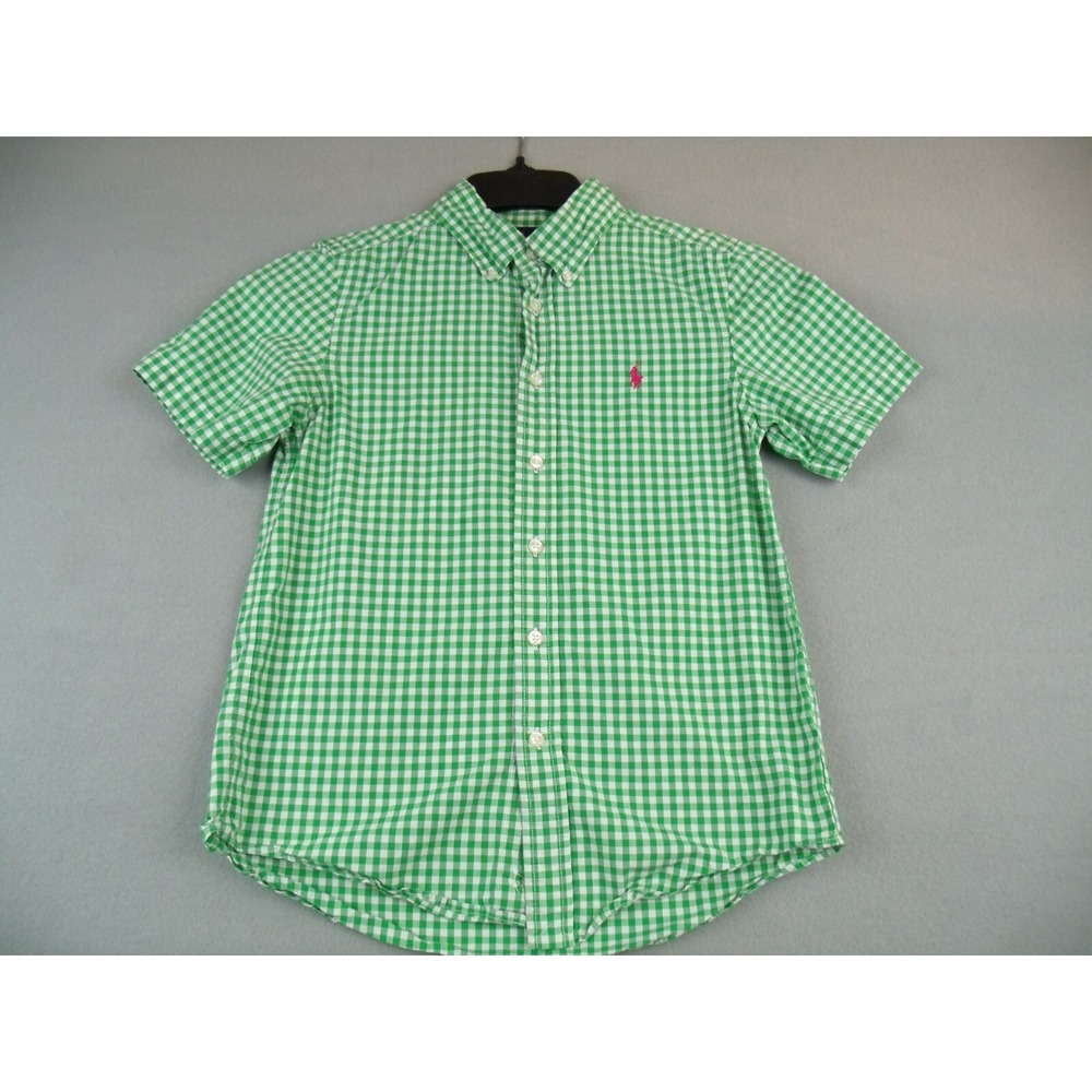 Ralph Lauren Boys Medium 10 12 Green Checkered Button Up Preppy Casual
